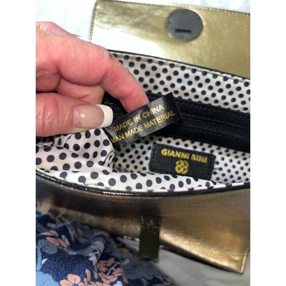 Gianni Bernini gold Leather Shoulder bag Chain Strap interchangeable zip off - Picture 12 of 13